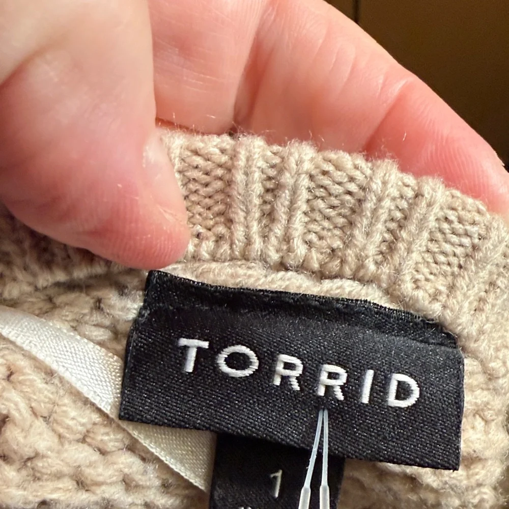 Torrid 14 Oatmeal Chunky Cable Knit Cardigan Soft Academia Cottagecore Grandpa - Picture 9 of 9